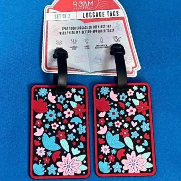 FLORAL FLOWERS SET OF 2 EASY TO SEE UNIQUE LUGGAGE / BAG TAGS TRAVEL / TRAVELING - Picture 4 of 10
